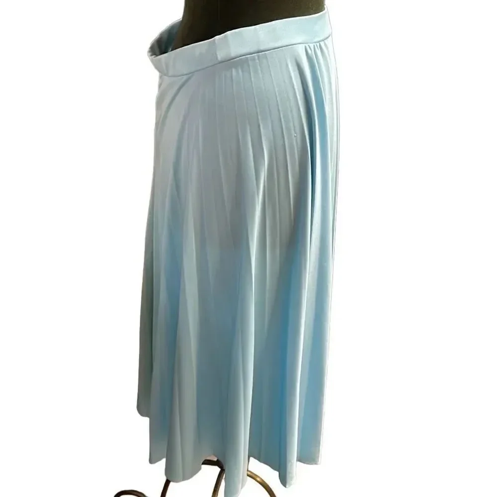 Vintage Pleated Womens Skirt Powder Blue Knee Length 70’s Size Small
